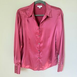 Charter Club 100% Silk Pink Button Down Shirt Blouse Size 10